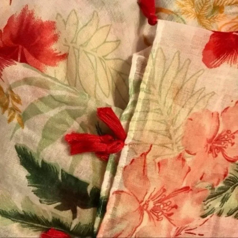 Shihreen Pink Tropical Floral Infinity‎ Scarf with Tassels Summer Lightweight